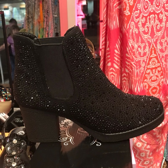 New! Italina Black Metallic Glitter Rhinestone Embellished Heeled Bo… - Picture 5 of 8